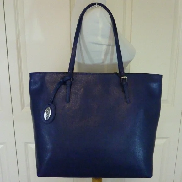 NEW FURLA Ink Blue Saffiano Leather Shopper Tote Bag Made in Italy - D-Light